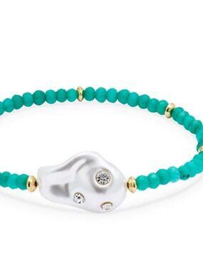 Aqua Pave Shell Dyed Quartz Beaded Stretch Bracelet - Exclusive